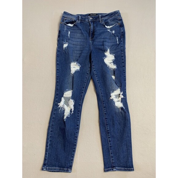 Judy Blue Jeans Womans 15/32 Blue Boyfriend Redlands High Rise Distressed Grunge - Picture 1 of 7